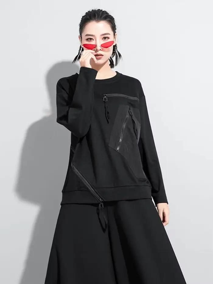 Amax luluE Európsky dizajnér čierne tričko pre ženy voľný punk štýl neformálne vintage luxusné streetwear