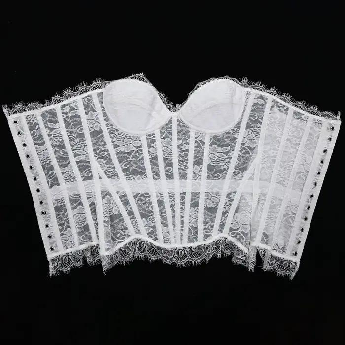 Femmes fantaisie Corset Busiter surbuste bonnets Push poitrine dentelle florale corsage Sext Tansparent bretelles culture hauts à lacets en acier
