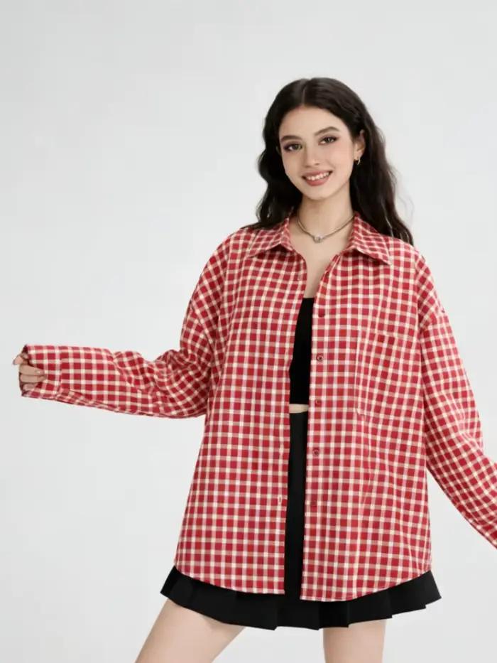 Chemise patchwork Y2K féminine junior en coton polyester pour style streetwear occasions décontractées