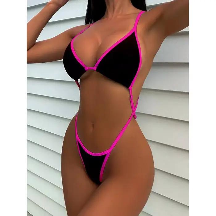 Cikini Summer Beach Jednodielne plavky s kontrastným lemom a lodičkovým výstrihom pre ženy - Sexy