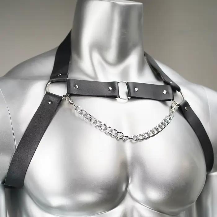 Harnais de poitrine en cuir avec chaînes, tenue quotidienne, lingerie chaîne de corps en cuir, accessoires vestimentaires, harnais de poitrine en cuir avec chaînes