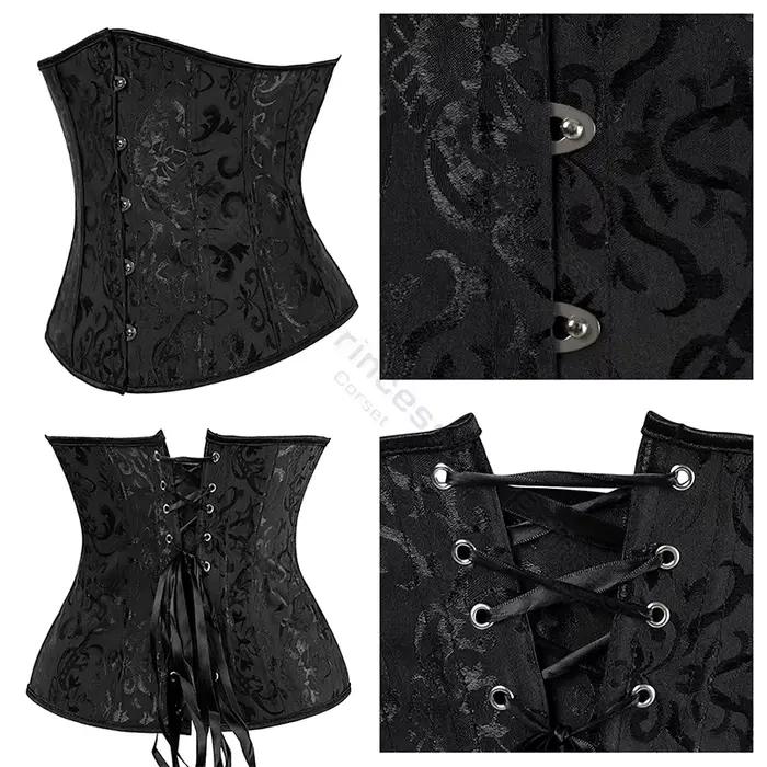Corset sous le buste grande taille gothique Cincher Corsets médiévaux pour femmes Jacquard Vintage taille Corset haut noir blanc violet