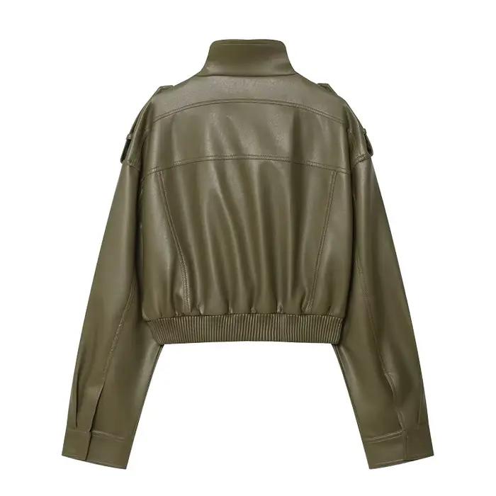 MUJER Umelá koža Strihaná bunda ženy Bomber Polosezónne bundy pre