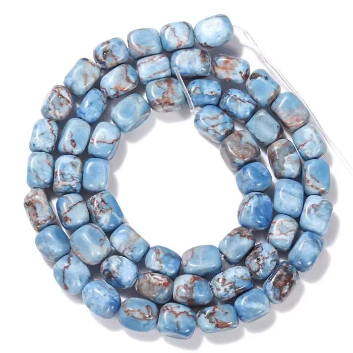 Prírodné kamienkové perly 6x8mm modrý morský sediment tyrkysové