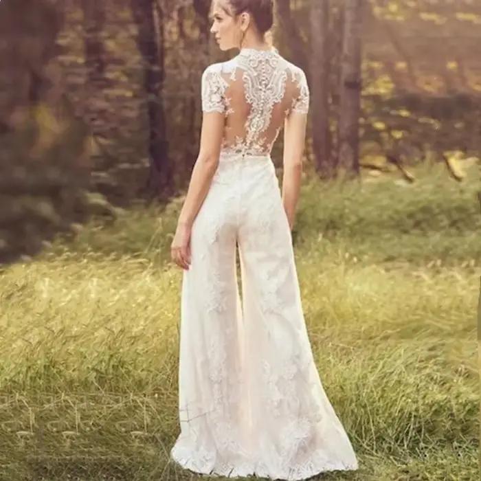Combinaison élégante pour femmes, appliques en dentelle, manches courtes, col rond, robes de mariée, patients éducatifs, quel que soit personnalisé, 2025