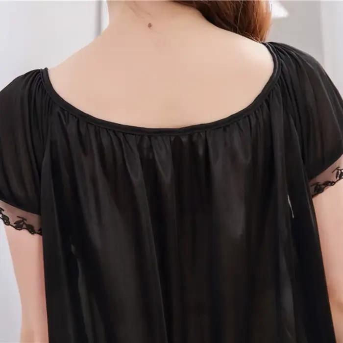 Ice injLace-Ensemble de vêtements de nuit longs à col en V pour femmes, chemise de nuit grande taille, pyjama, vêtements d'intérieur, vêtements de nuit