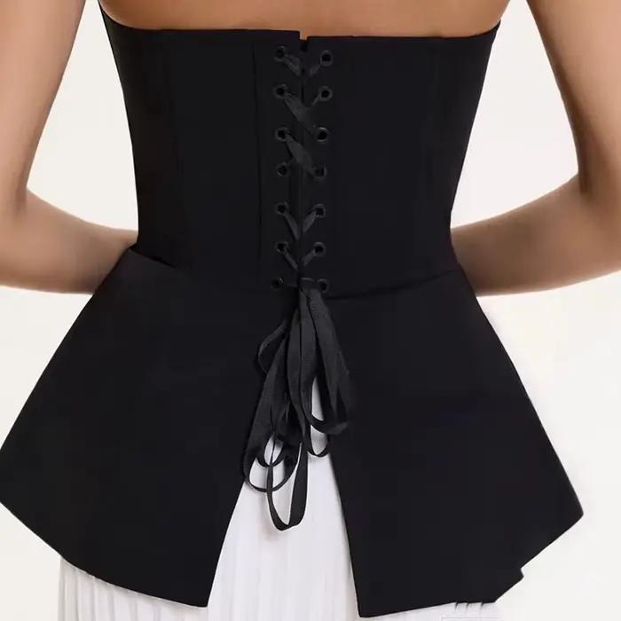 Top bustier à baleines, design tendance automne européen et américain, bretelles sculptantes, amincissant, épaules dénudées