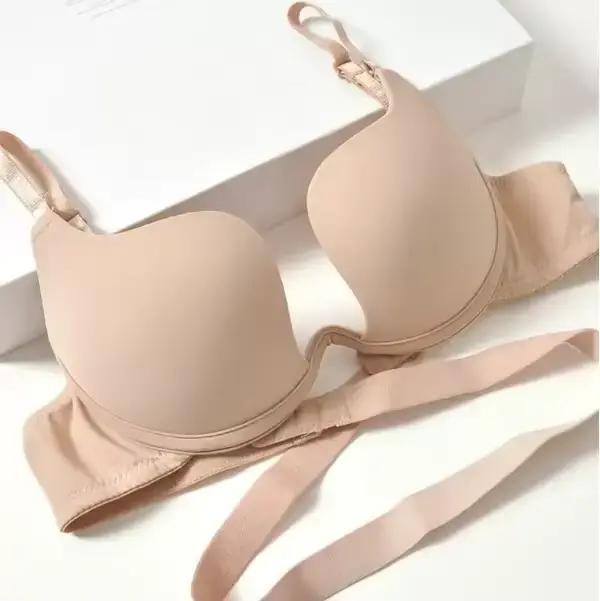 Soutien-gorge dos nu Super Push Up pour femmes, coupe basse en U profond, mode, Sexy, dos croisé, couleur unie, une pièce, sous-vêtements beauté du dos