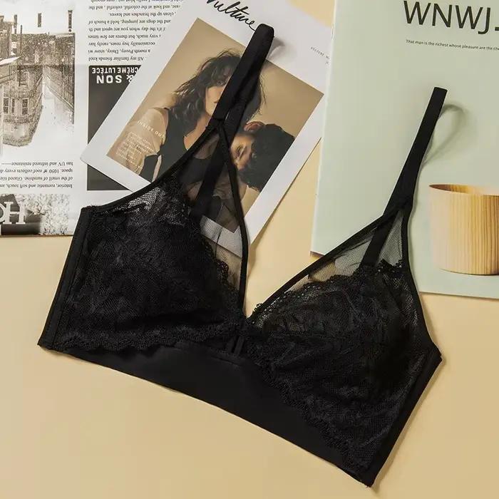 Soutien-gorge Push Up en dentelle pour femmes, sous-vêtements en V profond, brassière sans fil, bonnet A B, dos de beauté, bonnet 3/4, Lingerie fine et Sexy