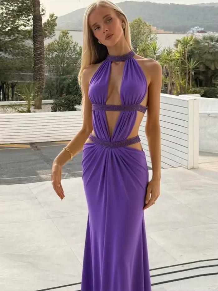 Sisterlinda elegantné šaty pre ženy Chic odhalený chrbát Patchwork trblietky nepravidelný obväz bez rukávov Sexy pláž dovolenka H