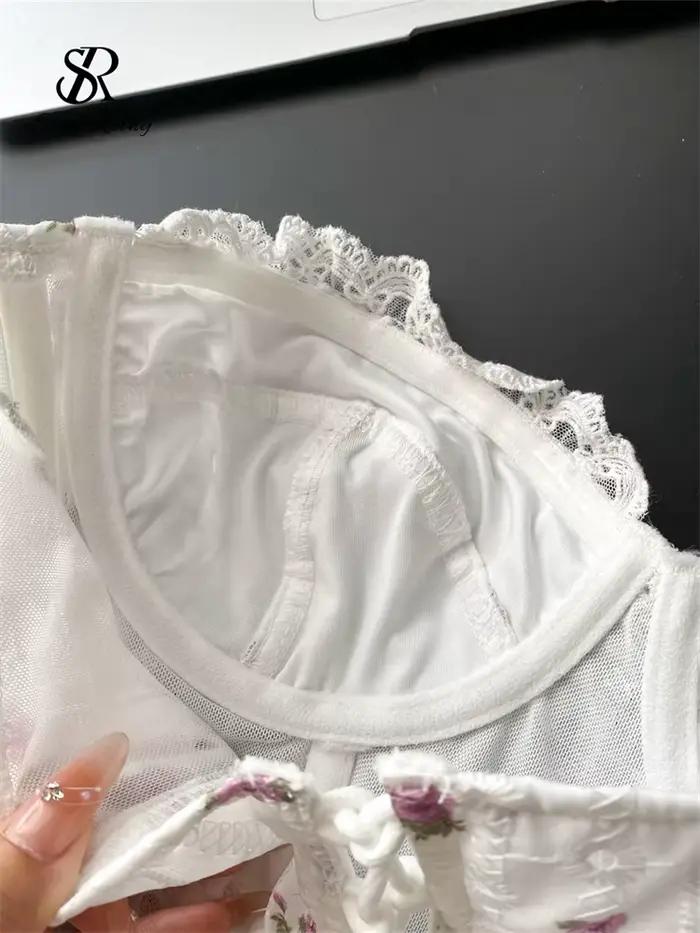 SINGREINY doux broderie florale Lingerie haut évider Sexy sans bretelles dos nu pansement Corset femmes Hotsweet Chic Camisole