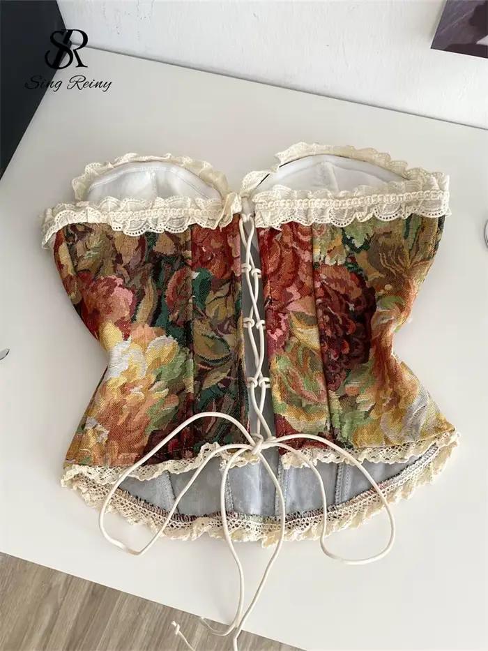 SINGREINY France Vintage bretelles Lingerie hauts sans manches à lacets dos nu Mini Camisole 2025 dames mince Sexy imprimé Corset