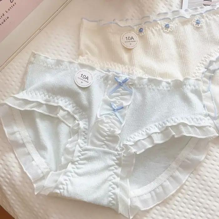 Culottes en coton à volants style français avec nœud floral, confortables, taille mi-haute, motif fleur douce, pour femmes, cadeaux