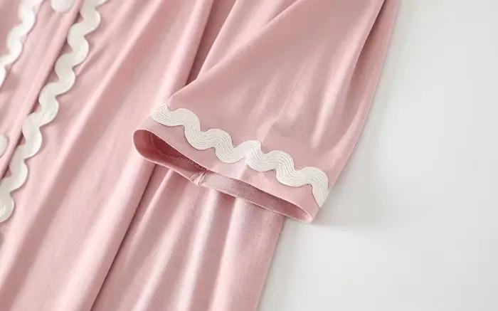 Vêtements de nuit en coton modal à manches longues et col en V pour femmes, robe de nuit en dentelle douce, chemise de nuit décontractée, vêtements de maison, printemps, automne