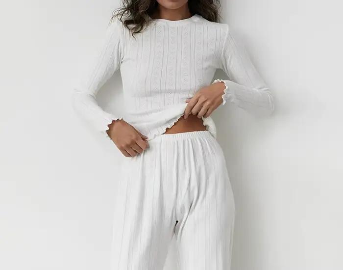 Pyjama Jacquard à manches longues, ensemble deux pièces, tricoté creux, confortable, vêtements de maison, automne 2025