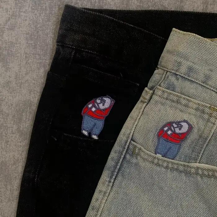 Y2K výšivka Baggy džínsy pre chlapcov ženy Streetwear gotické kreslené modré
