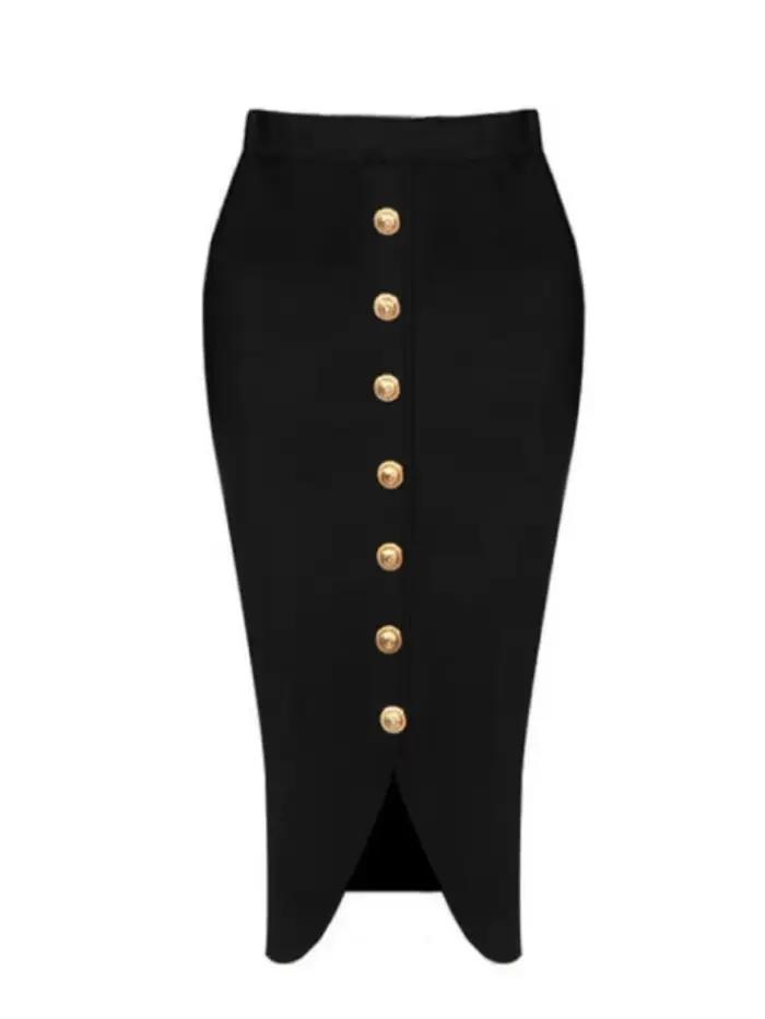 Čierna midi sukňa s pruhmi pre ženy