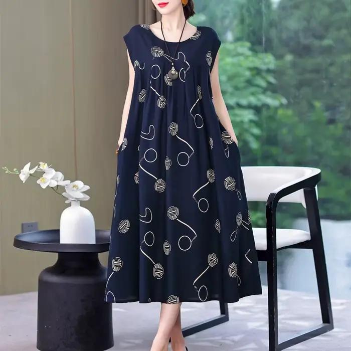 Robe en viscose ample col rond pour femmes décontractées été 2026 grandes tailles occasions spéciales