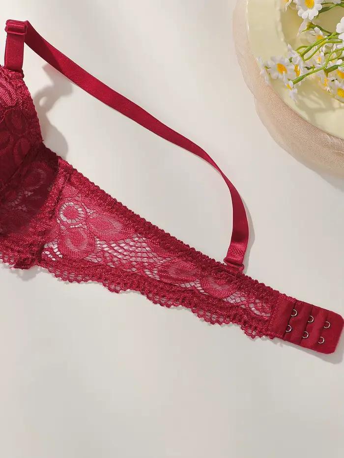 Ensemble Soutien-gorge Push Up Dentelle Rouge Sexy à Armature pour Femmes Soutien-gorge et Culotte Lingerie Respirant Confortable Bonnet Moyen