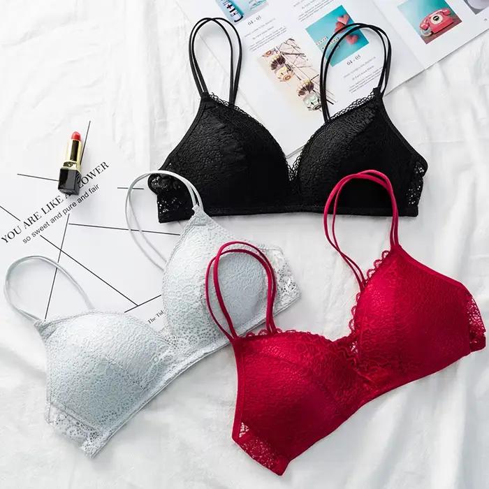 Femmes soutien-gorge Sexy dentelle Bralette florale sans fil soutien-gorge femme sous-vêtements A B tasse Lingerie doux couleur unie Ultra-mince brassière