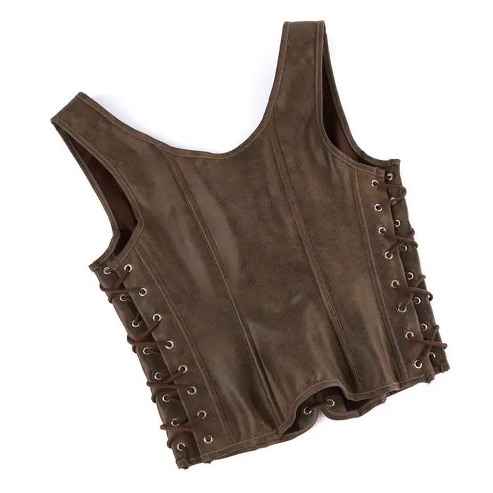 Hnedý korzetový top v štýle vintage steampunk pre ženy