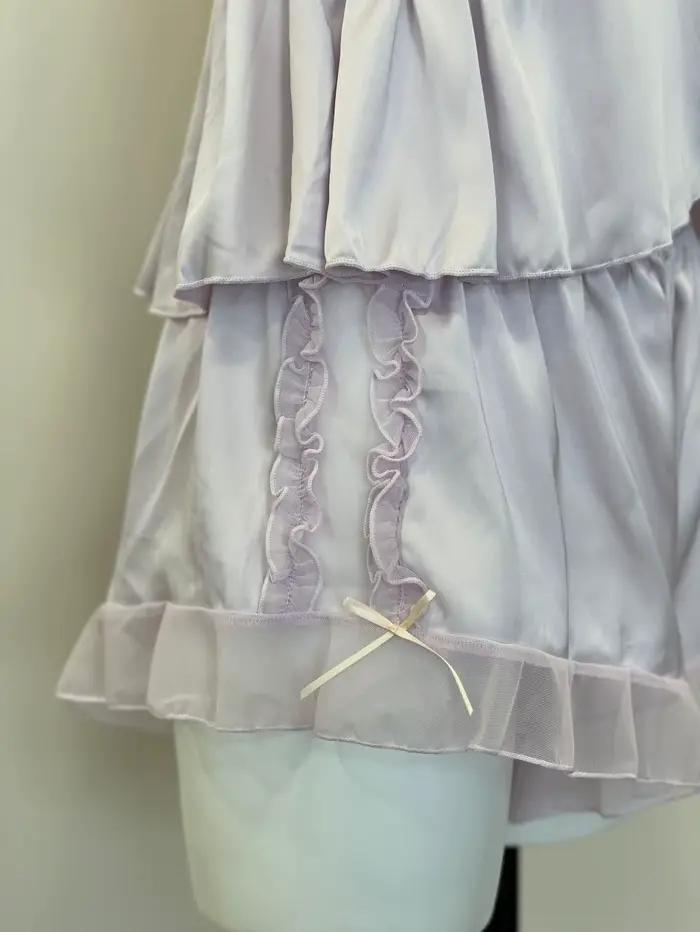 Pyjama de cour française en dentelle, haut tubulaire, écharpe, hauts de nuit avec short, coussinet de poitrine, Perspective, sous-vêtements fins et Sexy, ensemble de vêtements de maison pour femmes