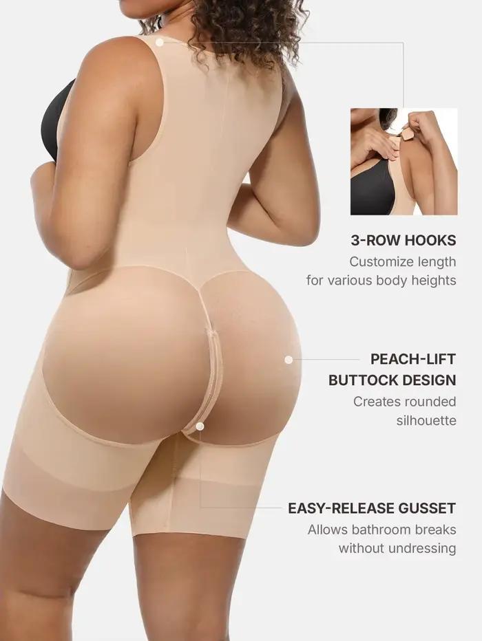 1 pièce Body sculptant intégral pour femme, avec soutien de la poitrine en U, contrôle de la taille et effet fessier galbé, post-chirurgical 