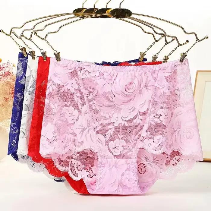 Sexy dentelle culottes femmes caleçons couleur unie grande taille taille haute slips respirant ascenseur fesses sous-vêtements féminins
