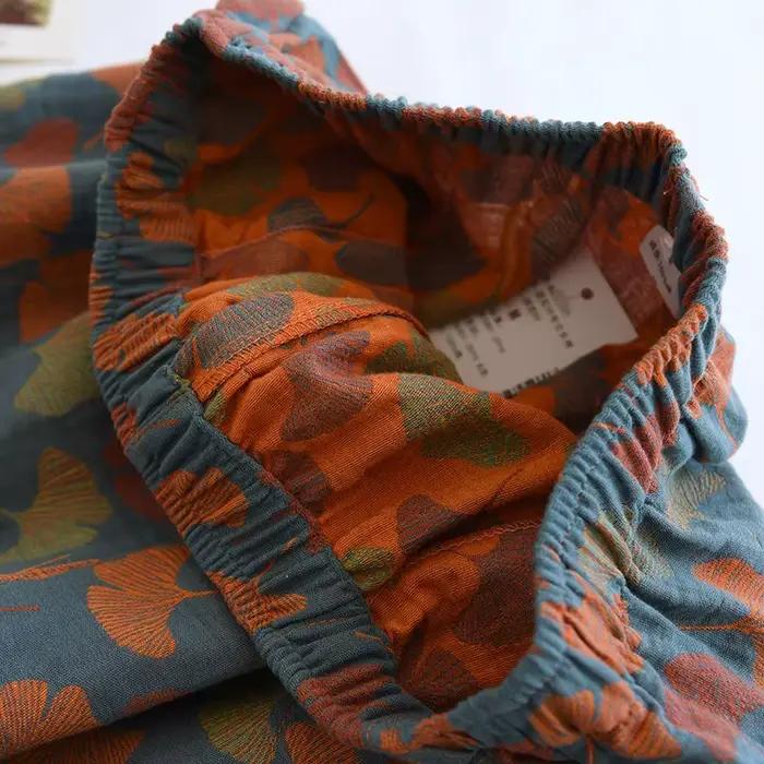 Pyjama d'hiver en crêpe 100% coton pour femme, pantalon grande taille 2XL, confortable, ample, grande feuille, pantalon de maison, bas fin, automne
