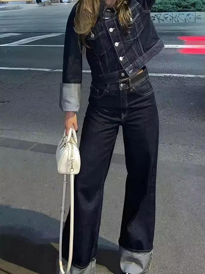 HH Dámsky módny denim set s manžetami