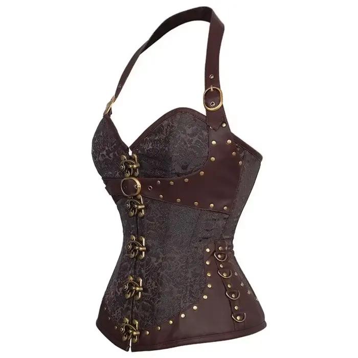 Steampunk haut Corset licou Sexy en cuir Korset femmes gothique Punk surbuste Corsets et Bustiers médiéval rétro Corselet