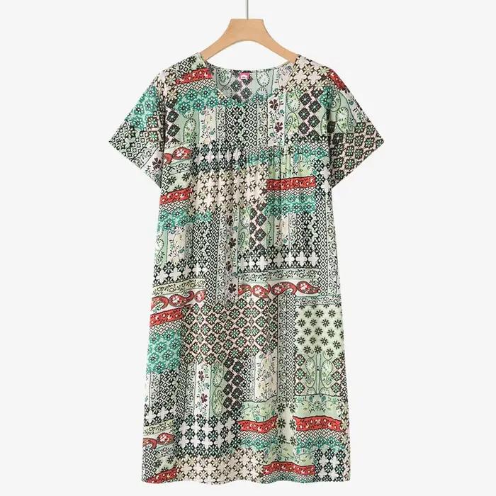 Nouvelle chemise de nuit à manches courtes pour femmes d'âge moyen et âgées, pyjama d'été léger, robe ample pour la maison pour les mamans, tenue d'été
