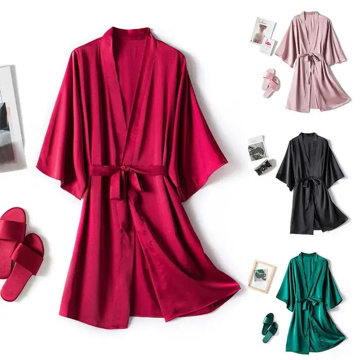 Kimono župan Šaty pre ženy Súprava šiat Saténové voľné nočné oblečenie Nočná košeľa pre nevestu Svadobný dar Sexy