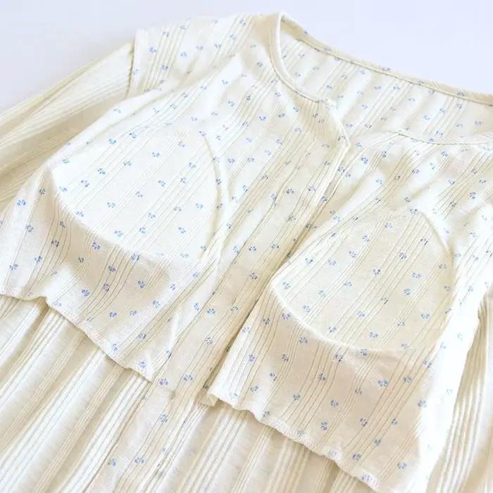 Ensemble de pyjama en coton tricoté jacquard à fleurs, style pastoral, de haute qualité, doux et confortable, pour femmes, printemps et automne