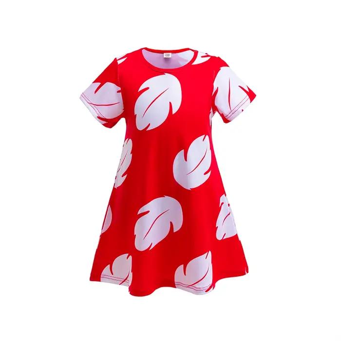 Costume de Cosplay Disney Lilo pour filles, robe rouge, pyjama à manches courtes, robe imprimée hawaïenne, tenue de plage d'été + ensemble de poupée Stitch
