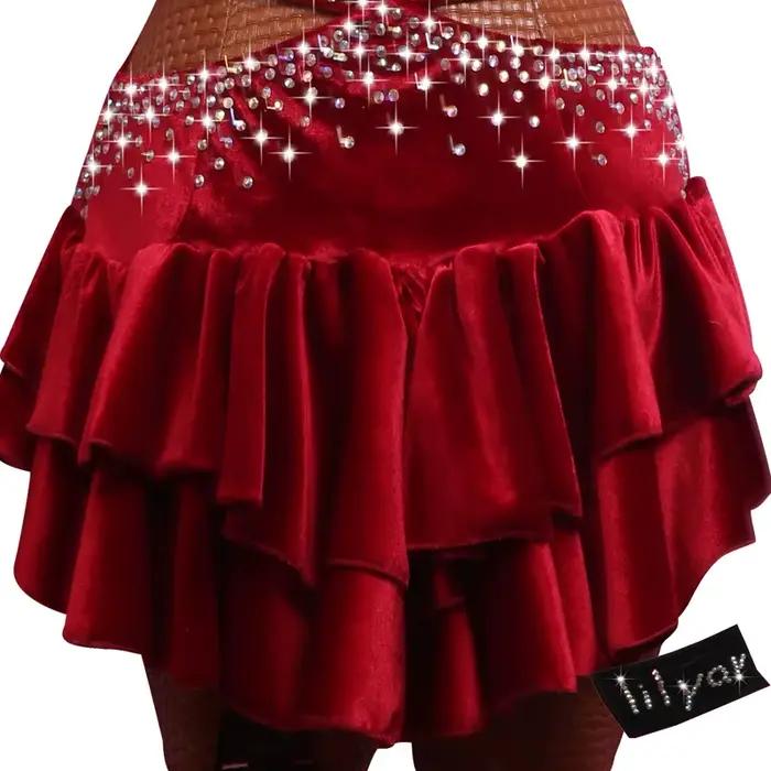 Robe de danse phtallatine Pole pour adultes et enfants, tuyau en acier, olympiques de fille, jupe de spectacle, velours personnalisé, vin rouge, commandé