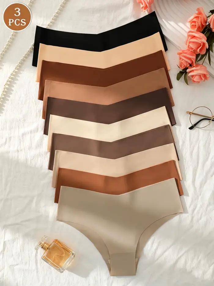 Ensemble de 3 culottes sans couture pour femmes, sous-vêtements sexy respirants à taille basse, slips en soie unie, culottes invisibles sans couture pour femme