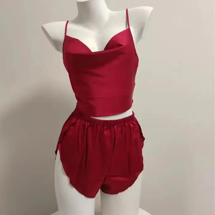 Lingerie française sexy pour femmes, pyjamas pour femmes, vêtements de nuit, licou, écharpe, sommeil, Y avec short, séduction, ensemble de sous-vêtements pour adultes