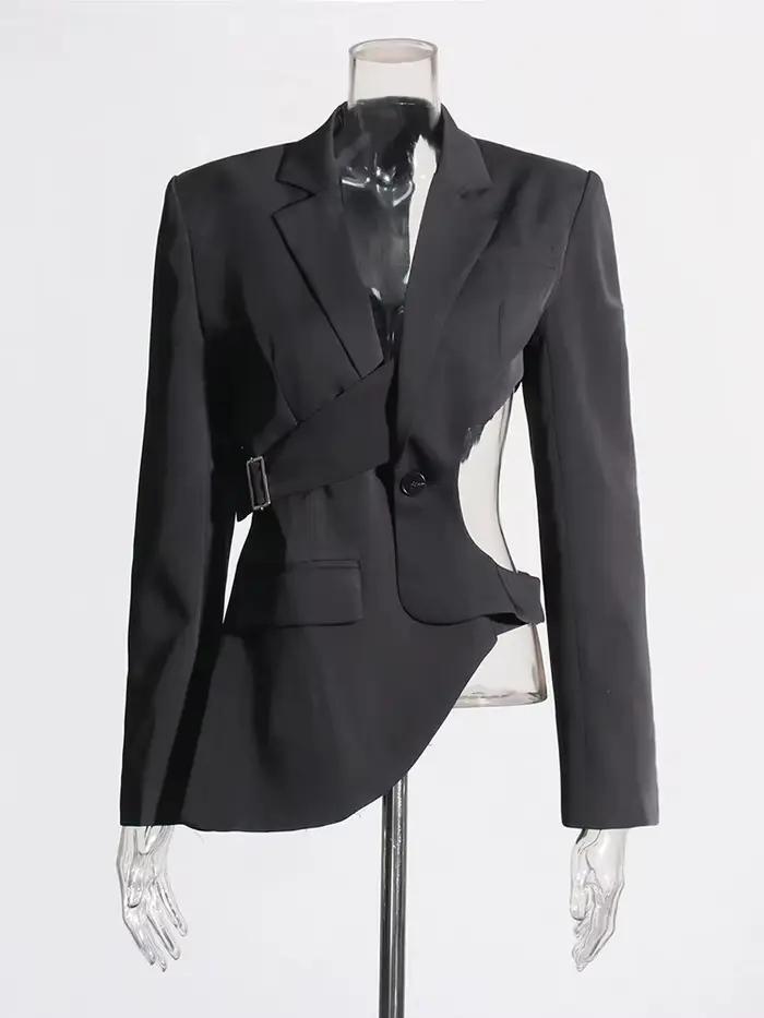 TWOTWINSTYLE pevný odhalený chrbát štíhly Blazer pre ženy s výstrihom dlhé rukávy spájaný gombík