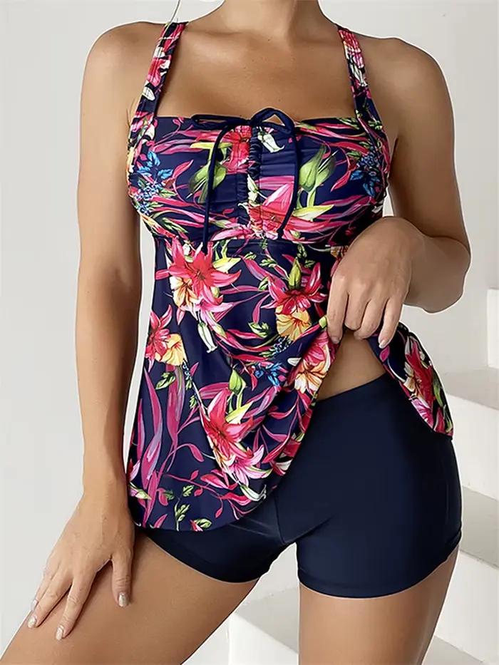 Dvojdielny tankini set s potlačou 2026 so sťahovacou šnúrkou