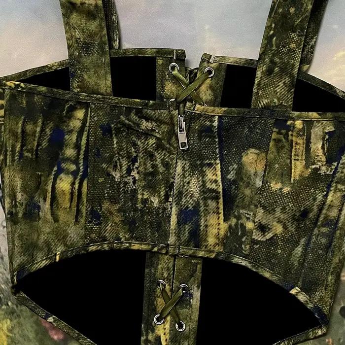 Corset Bustier à lacets sur le devant pour femmes, haut façonnant désossé, corsage Vintage avec fermeture éclair, Costume de scène, Corset vert