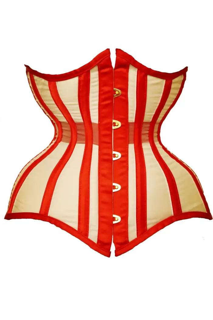 Annzley-Corset à rayures en maille rouge, bustier en dentelle, ultra-fin, fait à la main, amincissant, 2020