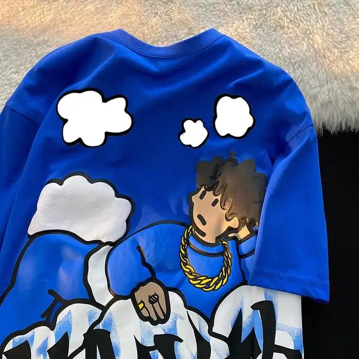 Harajuku oblaky Anime chlapec potlač high street tričká pre mužov Cool Hip Hop oversized voľné ležérne 10