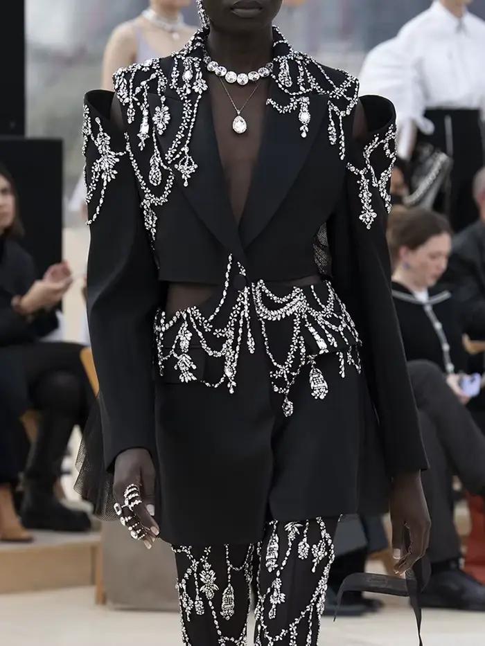 TWOTWINSTYLE Dierový patchwork diamantový blazer pre ženy s výstrihom