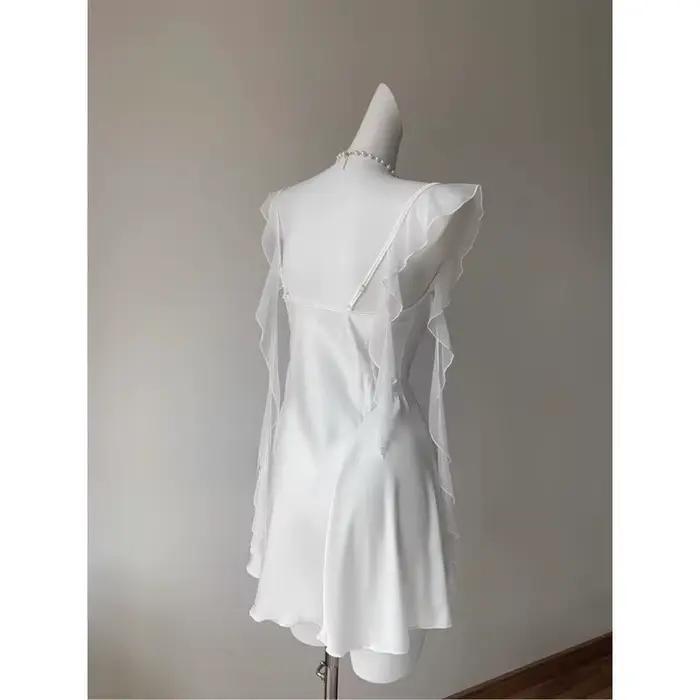 Chemise de nuit Vintage pour dames col pivotant soie douce dentelle gland chemises de nuit vêtements de nuit sexy femmes nuisettes Lingerie chinoise