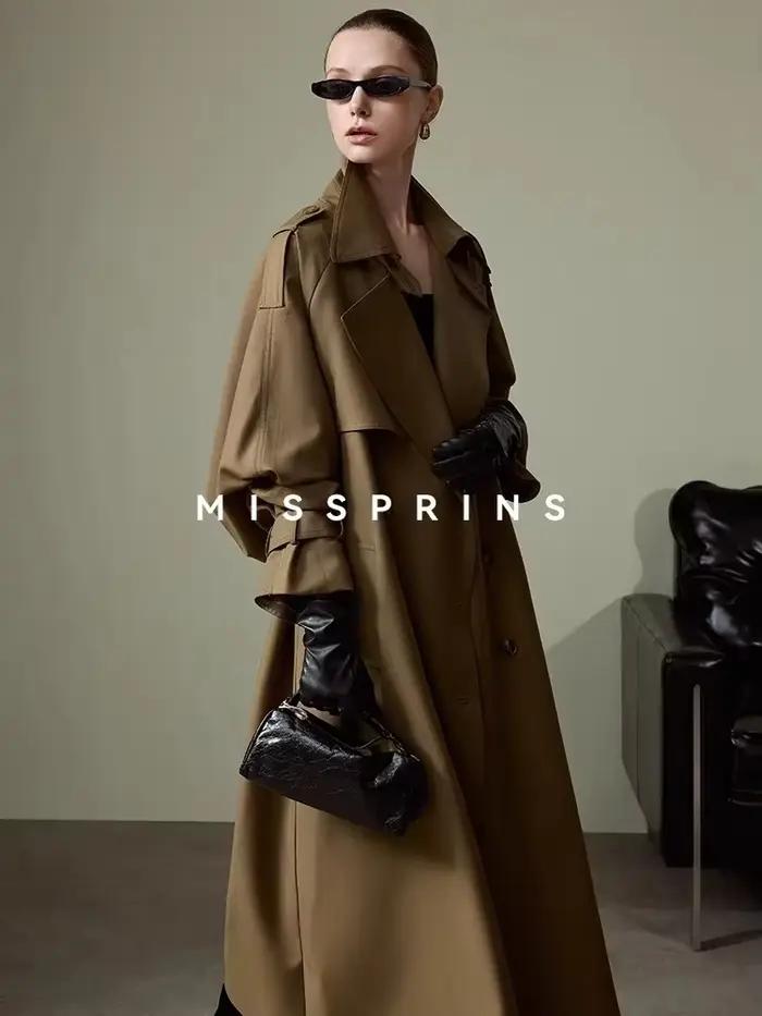 Lautaro jarný jesenný dlhý kaki trench kabát pre ženy s opaskom dvojradový zapínanie Chic luxus európsky dizajnér