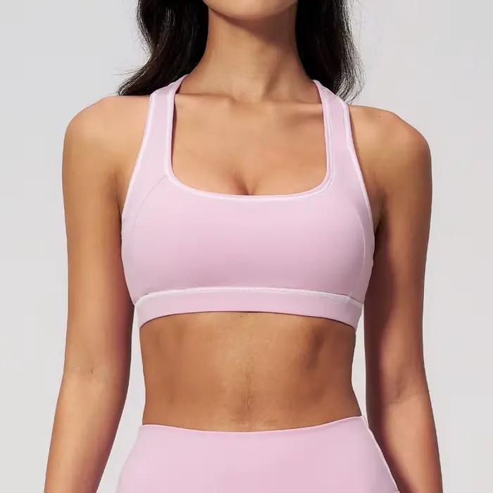 Soutien-gorge de sport brossé pour femme avec dos nageur, débardeur de yoga, vêtements de sport pour activités de plein air et course à pied