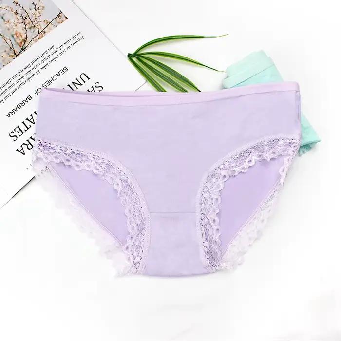 Culotte Sexy en Dentelle et Coton pour Femme, Sous-Vêtement Solide, Taille Basse, Mignon, XL
