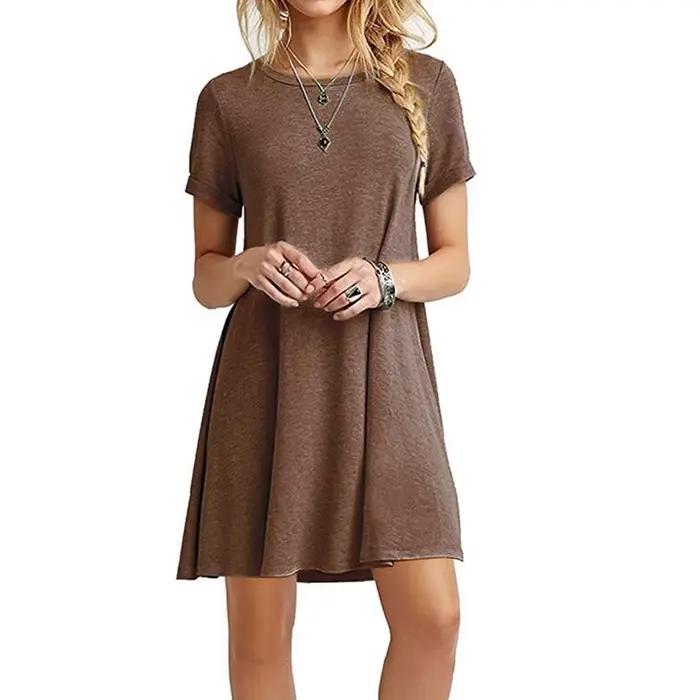 Dámske ležérne tričkové šaty s krátkym rukávom Vintage okrúhly výstrih potlač Mini
