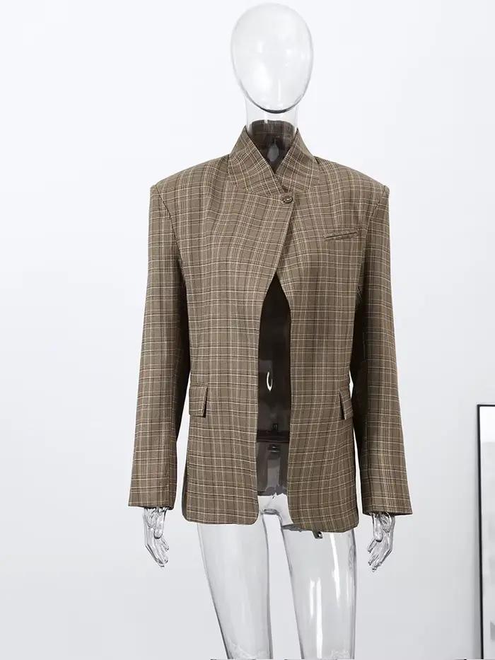 Nová vintage károvaná blazer pre ženy